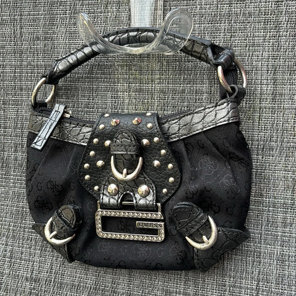 Guess Handbags - Vintage Guess Black Logo Canvas Studded & Buckled Small Single Handle Y2k Bag